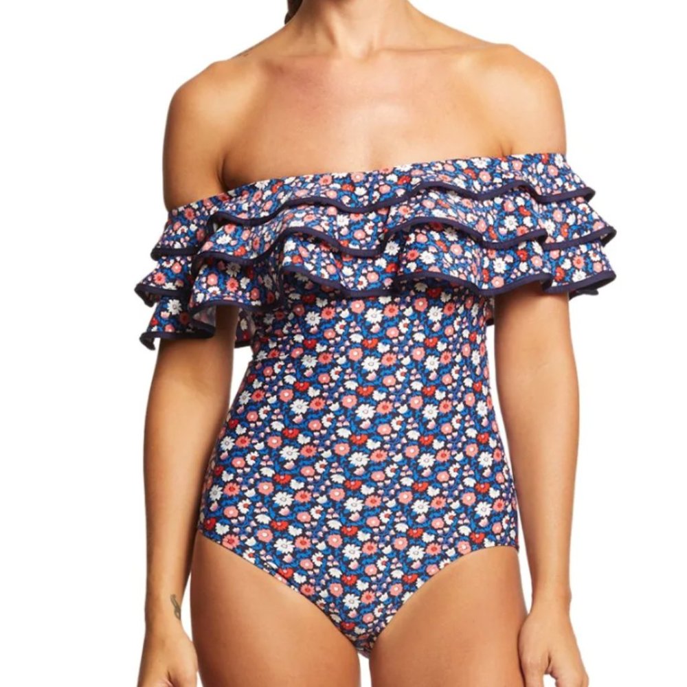Kate spade Botany Bay ruffled off the shoulder women's one piece swimsuit large